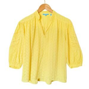 Draper James Lemon Yellow Eyelet Top Size Small Puff Sleeve